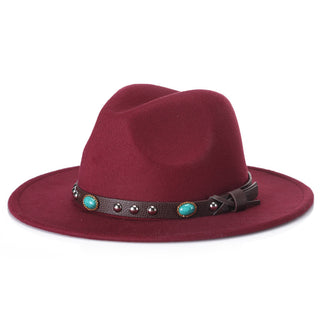 Buy wine-red Men Woolen Top Beaded Belt Jazz Hat