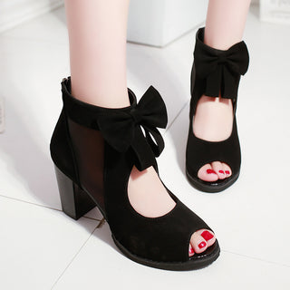 Buy black Women Bow Strap Hallow Heeled Sandals