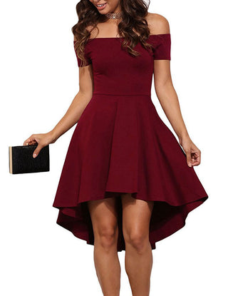 Buy claret One Shoulder Short Sleeve And Large Swallowtail Skirt