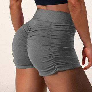 Buy grey Wrinkled Solid Color High Waisted Shorts