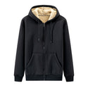 Men Solid Colored Zip Up Plush Hoodie