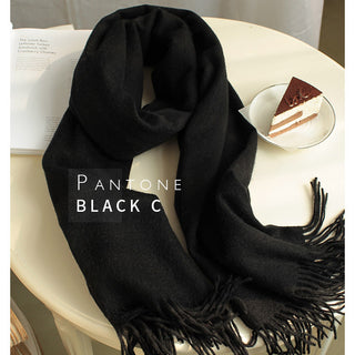 Buy black Women Thick Solid-Colored Woolen Scarf