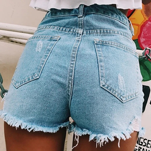 Women Ripped Frayed Denim Shorts