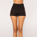 High-waist Striped Hole High Elastic Shorts