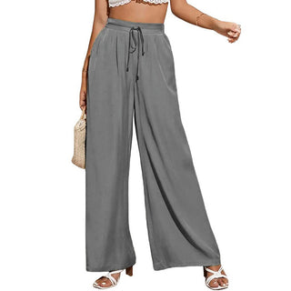 Buy grey High Waist Elastic Waist Tie Loose Wide Leg Pants