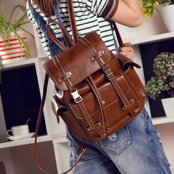 Vintage Leather Clipped Backpack