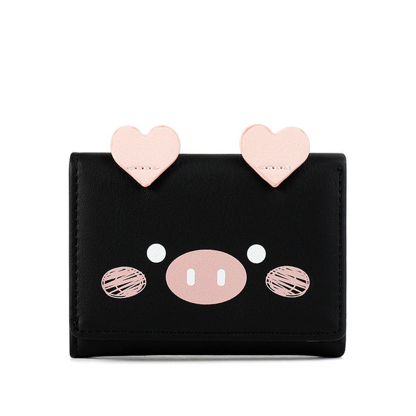 Women Short Three-Fold Cartoon Pig Wallet