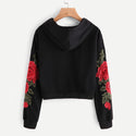 Embroidered Rose Applique Sleeve Hoodie