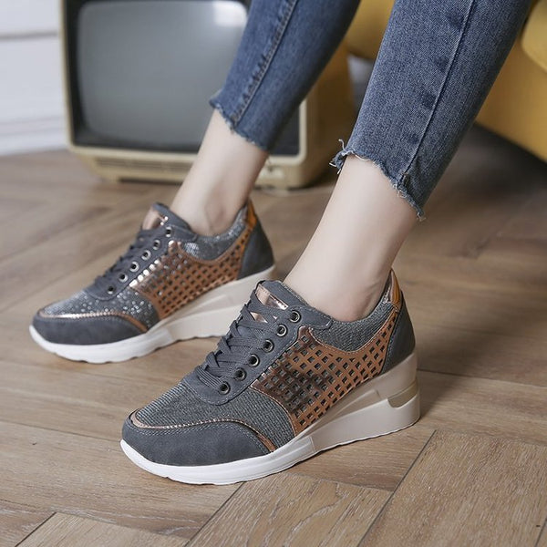 Sequined Leather Mesh Patterned Sneakers