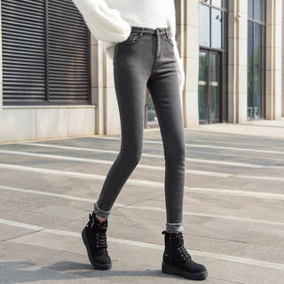 Buy grey Women Plush Thickened Jeans