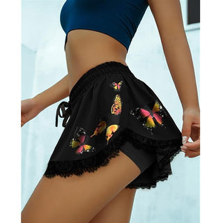 Butterfly Print Lace Chiffon Shorts