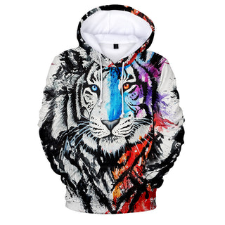 Buy white Men&#39;s Animal Style Tiger Creative Print Hoodie