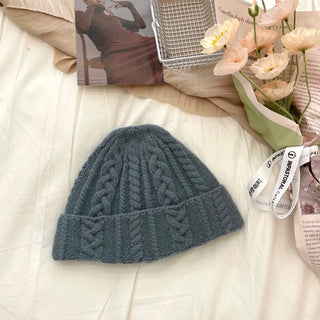 Buy grey Women Thick Twist-Pattern Wool Hat