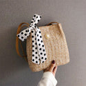 Women Silk Bow Straw Bag