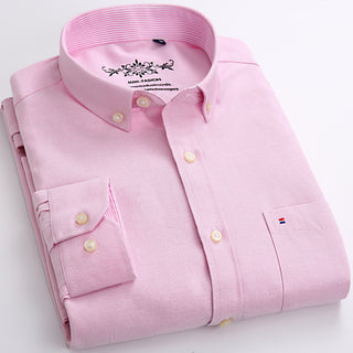 Buy pink Men Casual Cotton Long-sleeved Shirt