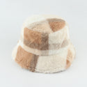 Women Cotton Plush Plaid Flat-top Basin Hat