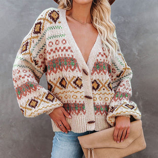 Buy beige Cotton V-Neck Cardigan Sweater