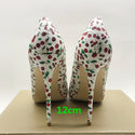 Women Cherry Printed Sheepskin High Heels