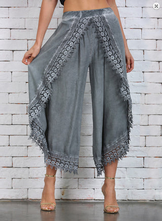 Buy grey Women Commuter Lace Harem Wide Leg Pants