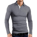 Men Long-sleeved Solid Color Lapel T-Shirt