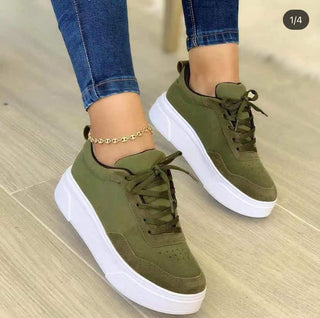 Buy green Lace-up Shoes Women Flats Thick Bottom Fashion Mesh Sneakers