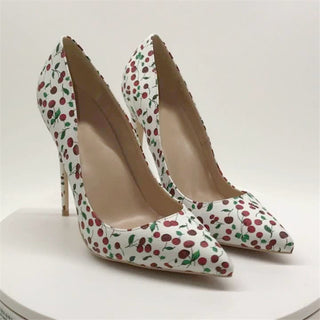 Buy 8cm Women Cherry Printed Sheepskin High Heels