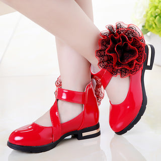 Buy red Floral Square Buckle Leather Viscose Shoes