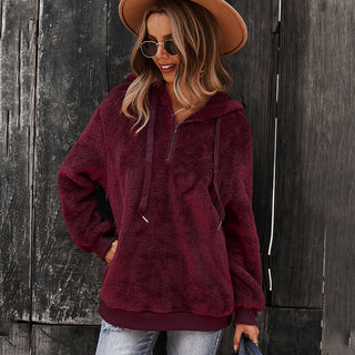 Buy wine-red Fashion Women&#39;s Warm Loose Solid Color Sweater