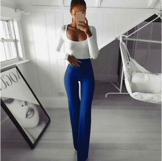 Buy blue Women Wide Leg Flared Legging Pants