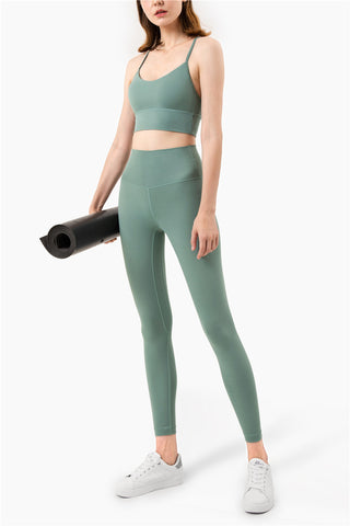 Buy light-green Double Line High Waist Nylon Leggings