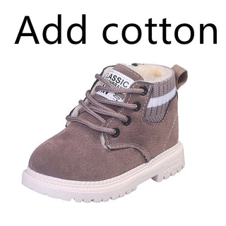 Buy grey-add-cotton Boy&#39;s New Warm Thick Leather Boots