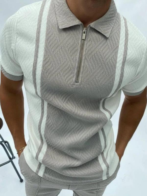 Men Zipper Checkered Polo T-Shirt