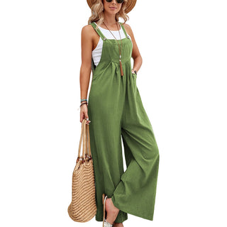 Buy grass-green Overalls Casual Loose Rompers Jumpsuits With Pockets