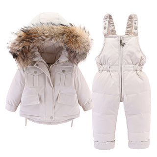 Buy white Two-Piece Winter Jacket and Snow Pants Set