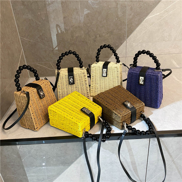 Rattan Bead Portable Straw Hand and Crossbody Bag