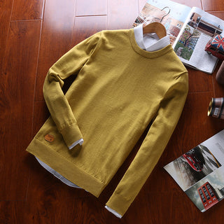 Buy yellow Men Solid Colored Round Neck Sweater