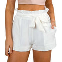 Ruffled Waist Belted Cotton Blended Shorts