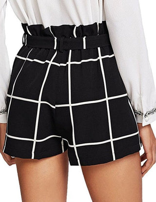 Plaid Belted Ruffle Waist Shorts