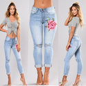 Women Floral Embroidered Elasticated Jeans