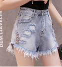 Women Fringed Ripped Denim Shorts