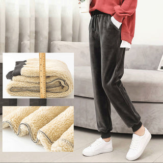 Buy grey Velvet All-Match Warm Drawstring Sweat Pants