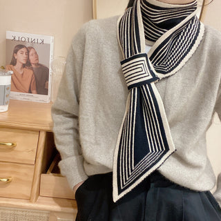 Buy black-and-white-stripes Woolen Plain Weave Jacquard Scarves