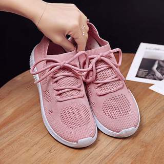 Buy pink Solid Color Lace-up Flexible Sneakers