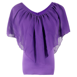 Buy purple Chiffon Bat Sleeve Stitching T-Shirt Shawl Top