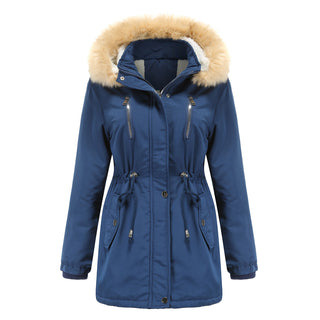 Buy navy-blue Women Detachable Hooded Winter Jackets