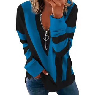 Buy blue V-neck Zipper Printing Long-sleeved Sweatshirt