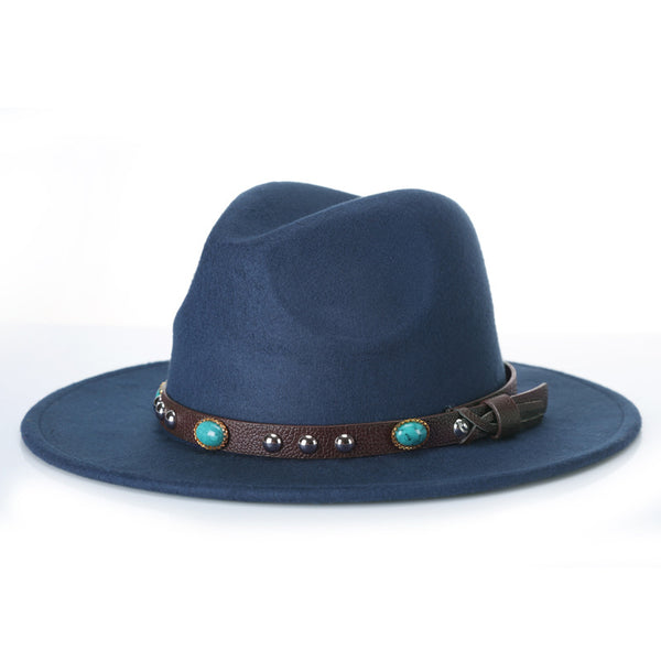 Men Woolen Top Beaded Belt Jazz Hat