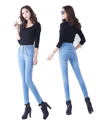 Buy light-blue-without-plush-lining Stretchable High Rise Button-up Plush Thickened Jeans