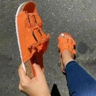 Buy orange Women Denim Buckle Casual Slip-on Sandals