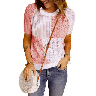 Buy pink Square Block Short-sleeved Knitted Sweater